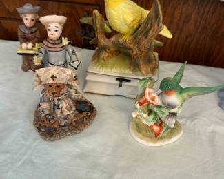Lefton Hummingbird figurine, Towle bird music box, Lefton hand painted figurines, Boyds Bear nurse  