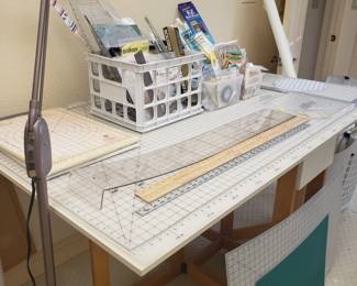 LARGE sewing work table that folds and large measuring board 
