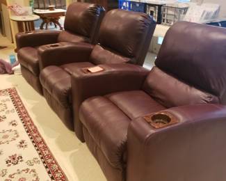 Leather 3 chair reclining theater seats 