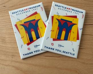 Two rectangular pins from the opening of SAM's expansion into downtown Seattle in 1991. Excellent condition.