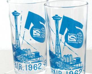 Two Souvenir Glasses From 1962 Seattle World's Fair in Blue