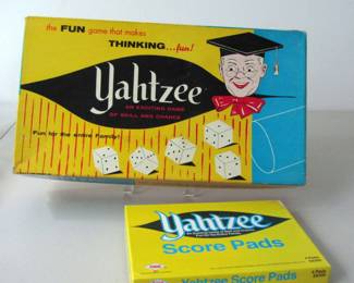 This vintage Yahtzee game not only has all the pieces and the original box, but it comes with an extra set of score pads! Enjoy hours of fun with this classic dice game.