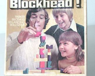Before there was Jenga, there was Blockhead! Same idea, but more colorful blocks and harder to stack because of the shapes. Comes with original box from 1975 and 13 blocks plus Blockhead base.