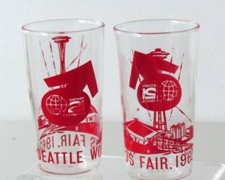 Two Souvenir Glasses From 1962 Seattle World's Fair in Red