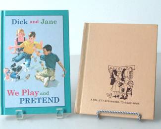 These two vintage readers include charming full-color illustrations that will hold the interest of young children. "Dick and Jane We Play and Pretend" is a reprint of a vintage book with the same great illustration as the original. The other book is an actual vintage reader "Big New School," which also has great artwork.