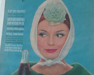 Advertisement created in the early 1960s for Royal Crown Cola. The colors and artwork are fantastic.