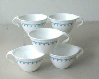 Corelle Snowflake Blue Cups with Hook Handles