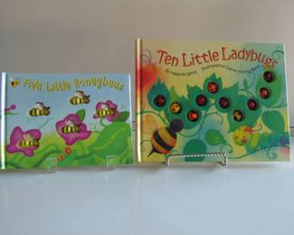 These two counting books include touchable elements and follow five honeybees and 10 lady bugs. They are in great condition and very sturdy. Can stand up to curious pre-schooler hands.