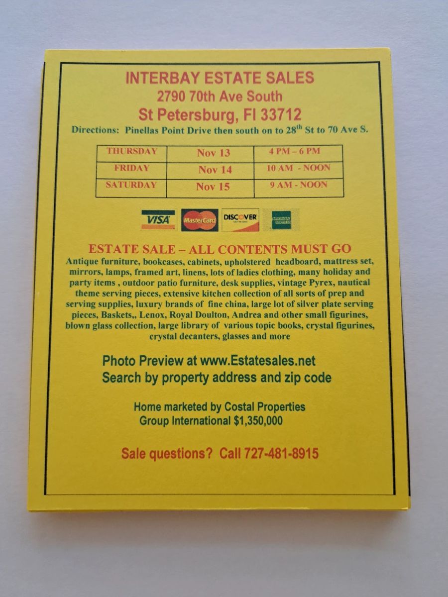 NOTICE FOR ESTATE SALE IN THIS LARGE WATERFRONT $1,350,000 HOME