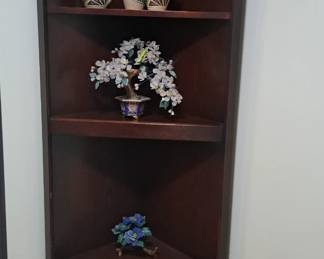 CORNER CABINET WITH COLLECTIBLES