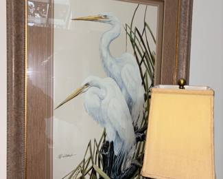 Gorgeous, large heron, painting, signed