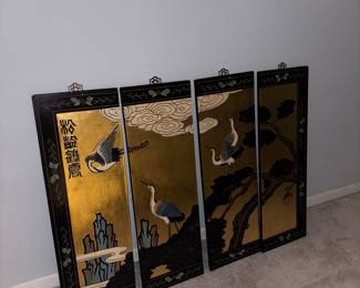 Set a four Asian art crane wall art