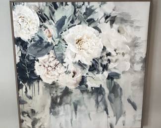 Framed floral canvas. 36" W x 36" L  x 1 1/2" D.