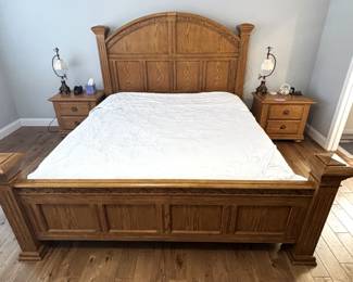 BUY IT NOW! $295.00. Vineyard brand King Size Oak Headboard and Footboard. (mattress not for sale).           Headboard: 82" W x 67" H.  Footboard: 82" W x 32" H.