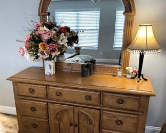 BUY IT NOW! $275.00. Vineyard oak dresser w/mirror.  Dresser: 64" W x 18" D x 34" H. Mirror: 44" W x 44" H.