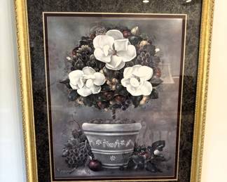 Floral Topiary w/gold frame, artist Glynda Turley, limited edition.  37" L x 31" W.
