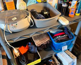 gloves, beanies, scarves, various cleaners