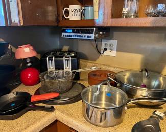 cast iron, pots, toaster, and more