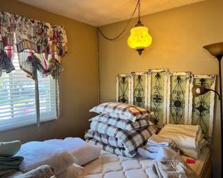 Wall art/headboard, linens, comforters