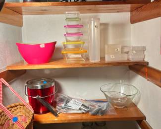 Tupperware, mason jars, various kitchen items
