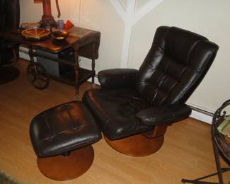 Leather chair with ottoman on the style of Stressless two of these