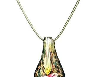 Blown Glass Floral Teardrop Pendant 