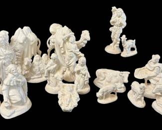 White 17pc Glazed Ceramic Nativity Set 