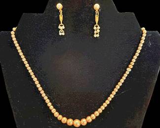 Amber Pearl Costume Jewelry Set 