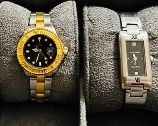 Close-up of Faux Rolex & Faux Cartier
