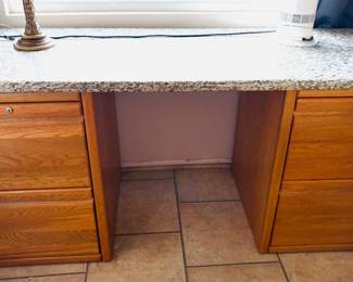 (2) Oak File Cabinets w/ Marble Slab on Top - Priced Separately