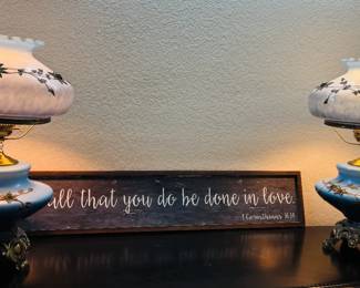 (2) Blue Floral Antique Parlor Lamps