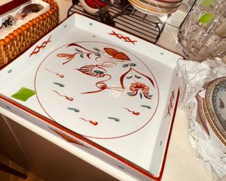 Tiffany Ikebana square porcelain Crane + floral