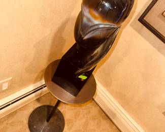 Murano Glass sculpture by Loredano Rosin (signed) made of "calcedonia" glass, a type of Murano glass known for its striated, rainbow-like colors.  Stargazer?