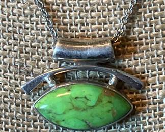 Sterling Silver and Green Turquoise Necklace