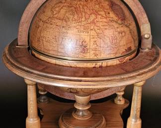 Old World Globe Wood in Stand, Opens w/ Hinged Lid