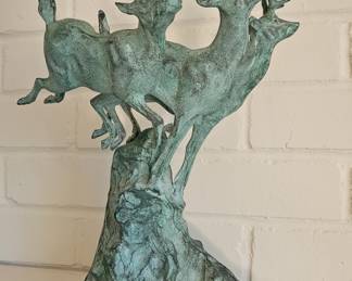 Oxidized Brass 3-Buck Statue on Wood Stand by Toyo