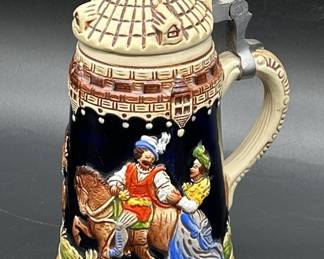 Traditional German Folk Life Stein w/ Flip Up Lid