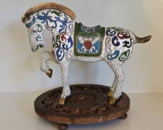 Tang Dynasty-Style Chinese Cloisonne Horse Figure