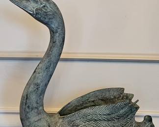 Oxidized Brass Swan Dish Sculpture by Toyo