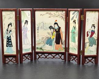 Vintage Table Top Chinese Screen, 2-Sided Scenes