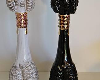 MCM Black & White Ceramic Long Neck Poodle Dogs