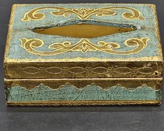 Florentine Tissue Box Painted Gold & Turquoise