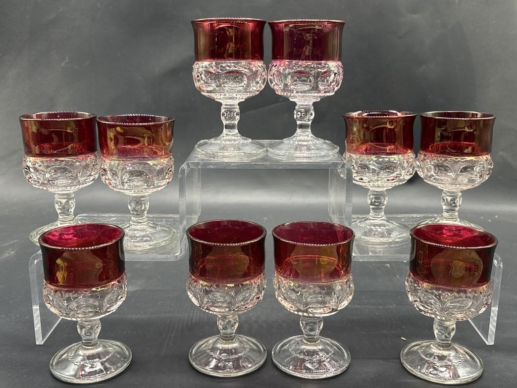 (10) Tiffin King’s Crown Flash Ruby Wine Glasses