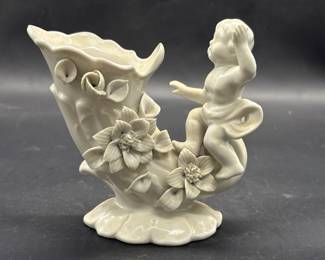 Porcelain Cornucopia w/ 3D Putti & Flowers