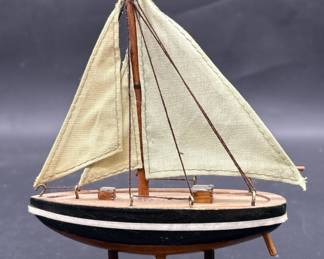 Vintage 1962 Model Sailboat, Wood & Fabric Sail