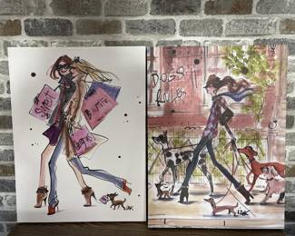 (2) Wheatpaste Wall Art on Canvas Over Wood Frame