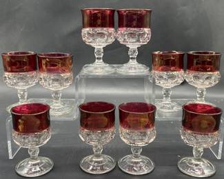 (10) Tiffin King’s Crown Flash Ruby Wine Glasses