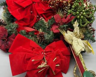 Christmas Decor Greenery, 2 Bows, Wreath Hanger
