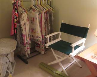 Fun pair of director's chairs and vintage wicker elephant table.