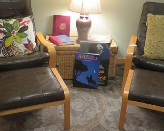 Pair of 1970's leather chairs with ottomans by NY Store Work Bench, NY.
